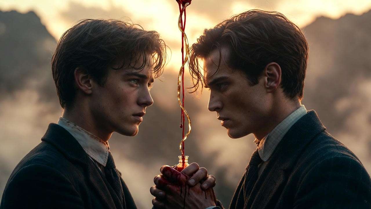 Young Dumbledore and Grindelwald creating the blood pact