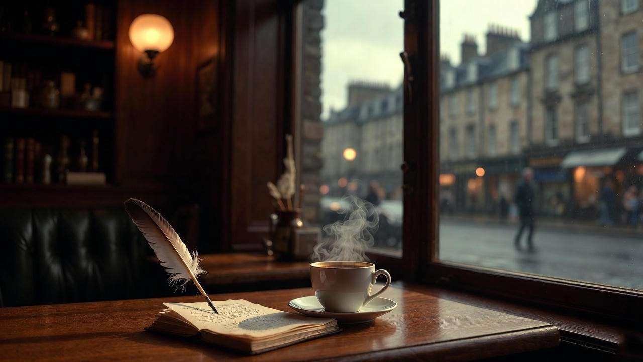 JK Rowling writing Harry Potter in an Edinburgh café while on benefits, 1990s