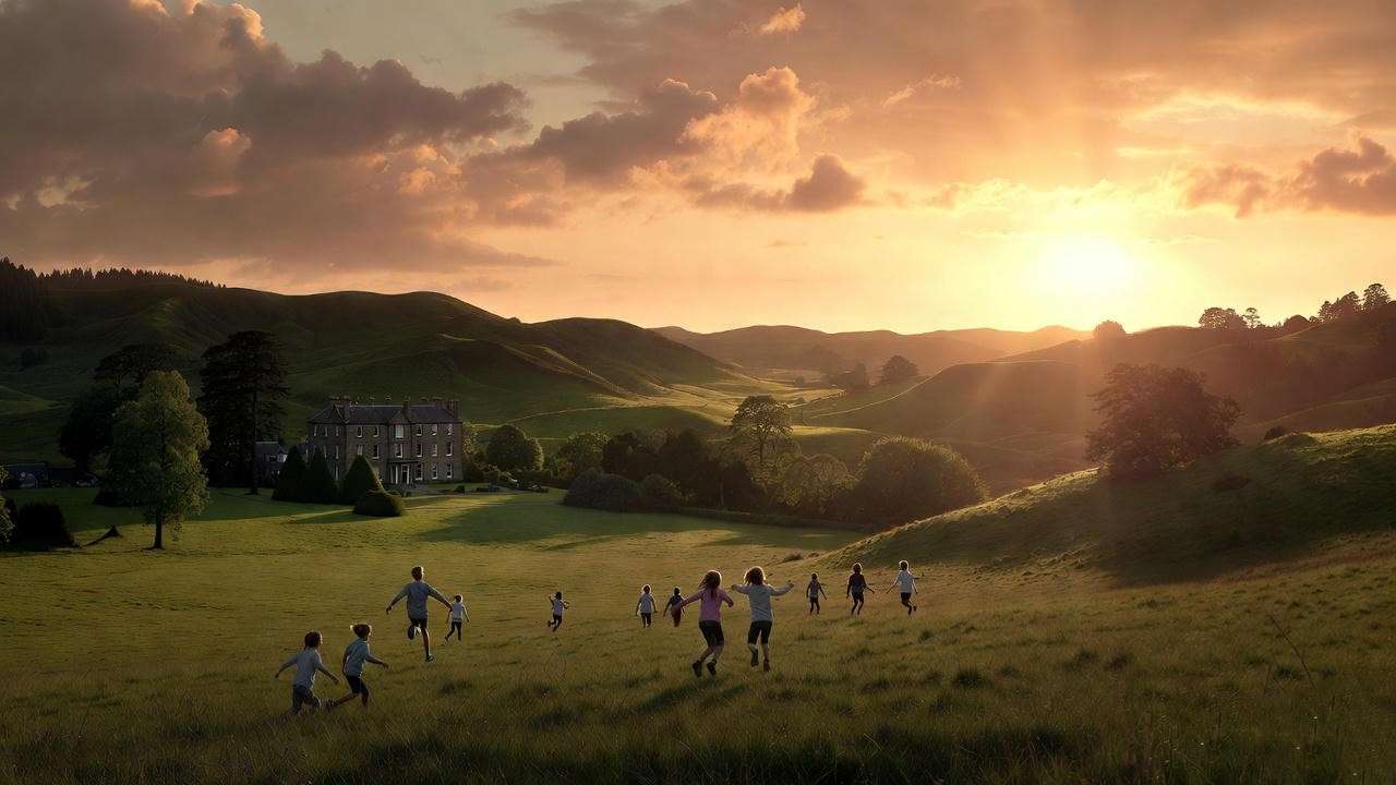 Scottish countryside estate representing JK Rowling’s home life and Lumos charity mission for children