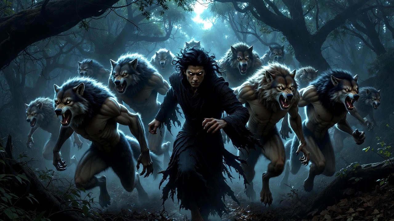Werewolf Harry leading a pack in popular fanfiction concept art
