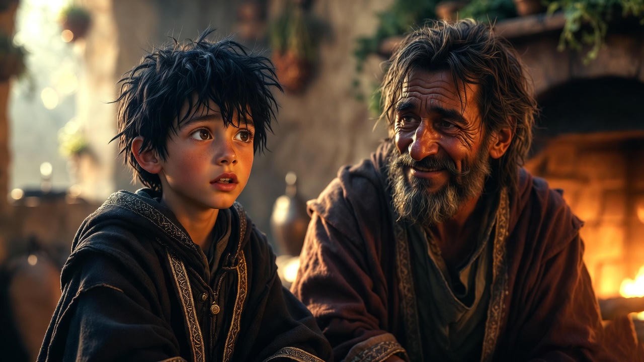 Harry Potter and Remus Lupin bonding over shared werewolf struggles in fan art