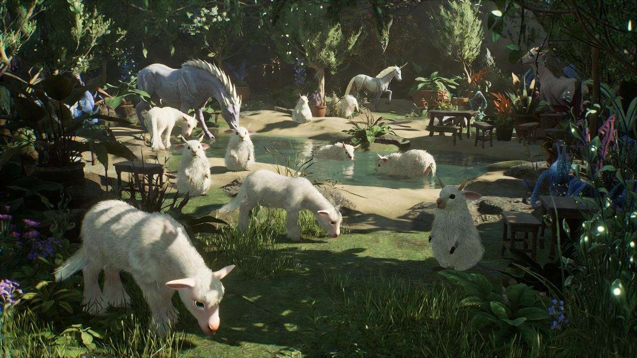 Customized Room of Requirement vivarium with magical beasts in Hogwarts Legacy