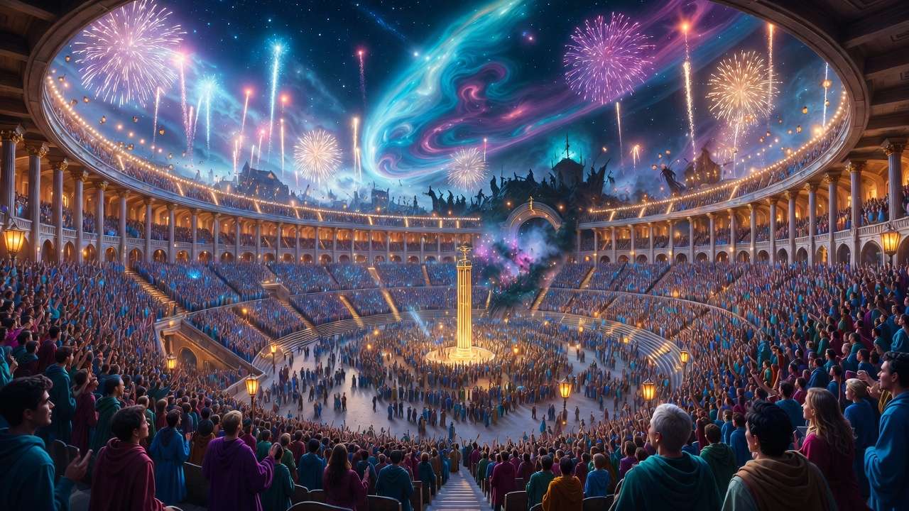 Quidditch World Cup stadium chaos and fireworks in Harry Potter and the Goblet of Fire