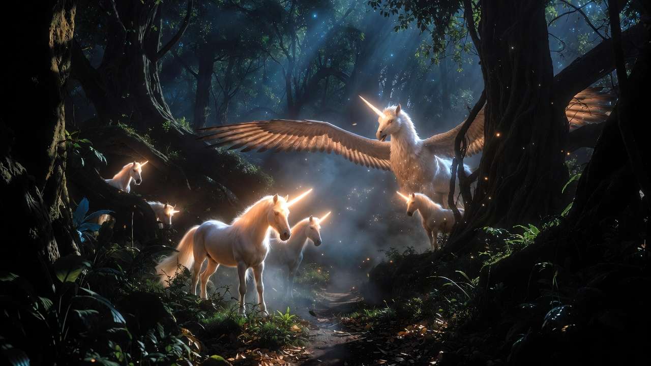 lluminated unicorns and Hippogriff on the magical Forbidden Forest trail at the Harry Potter experience