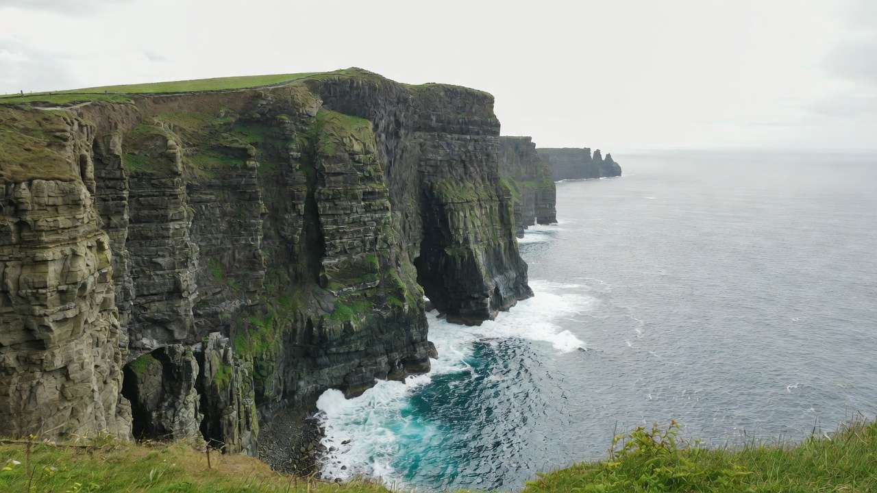 View of the Horcrux cave entrance from the Cliffs of Moher clifftop viewpoint Harry Potter filming location