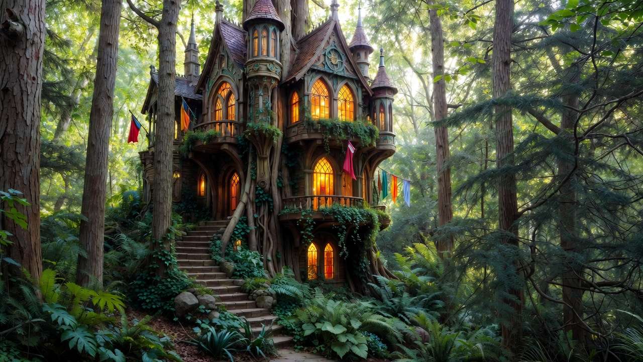 Wizard's Hollow castle treehouse by Earth & Sky Dwellings, Harry Potter themed stay near Mystic Village Asheville NC