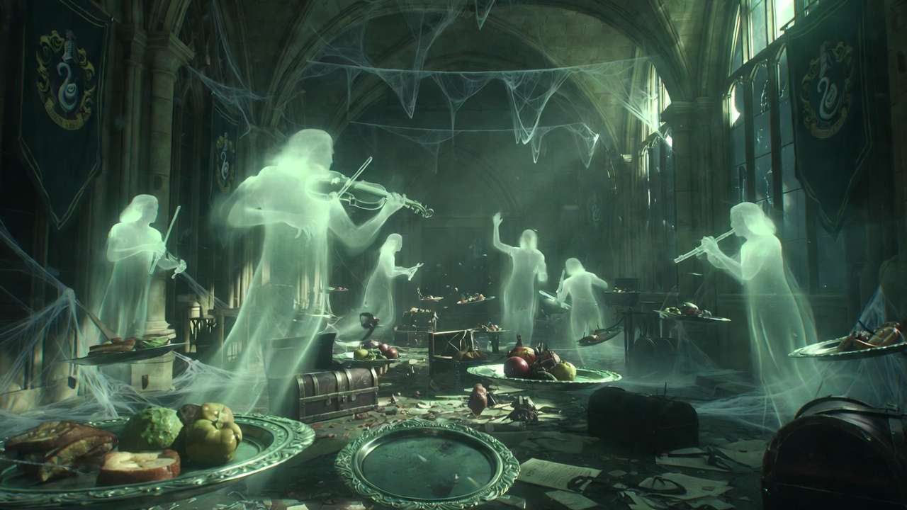 Hogwarts Legacy Deathday Party Room hidden location with dancing ghosts and secret chests.
