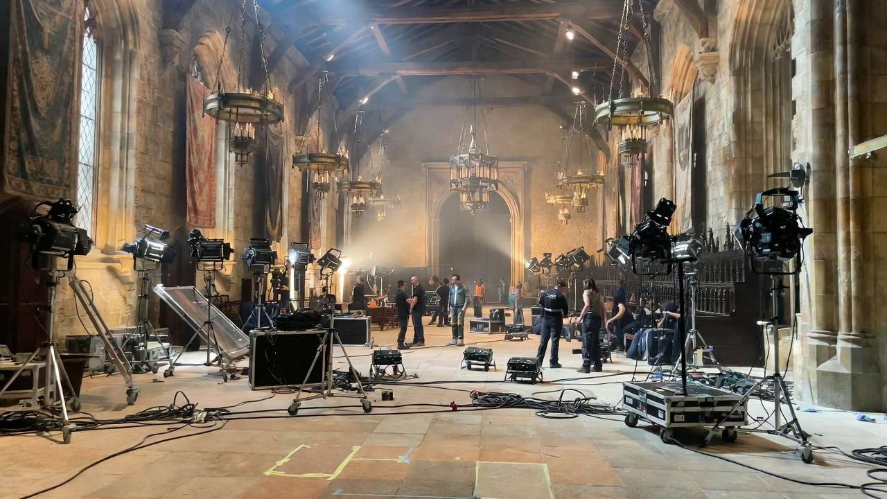 Behind-the-scenes view of Hogwarts Great Hall set being dismantled during final Harry Potter filming days