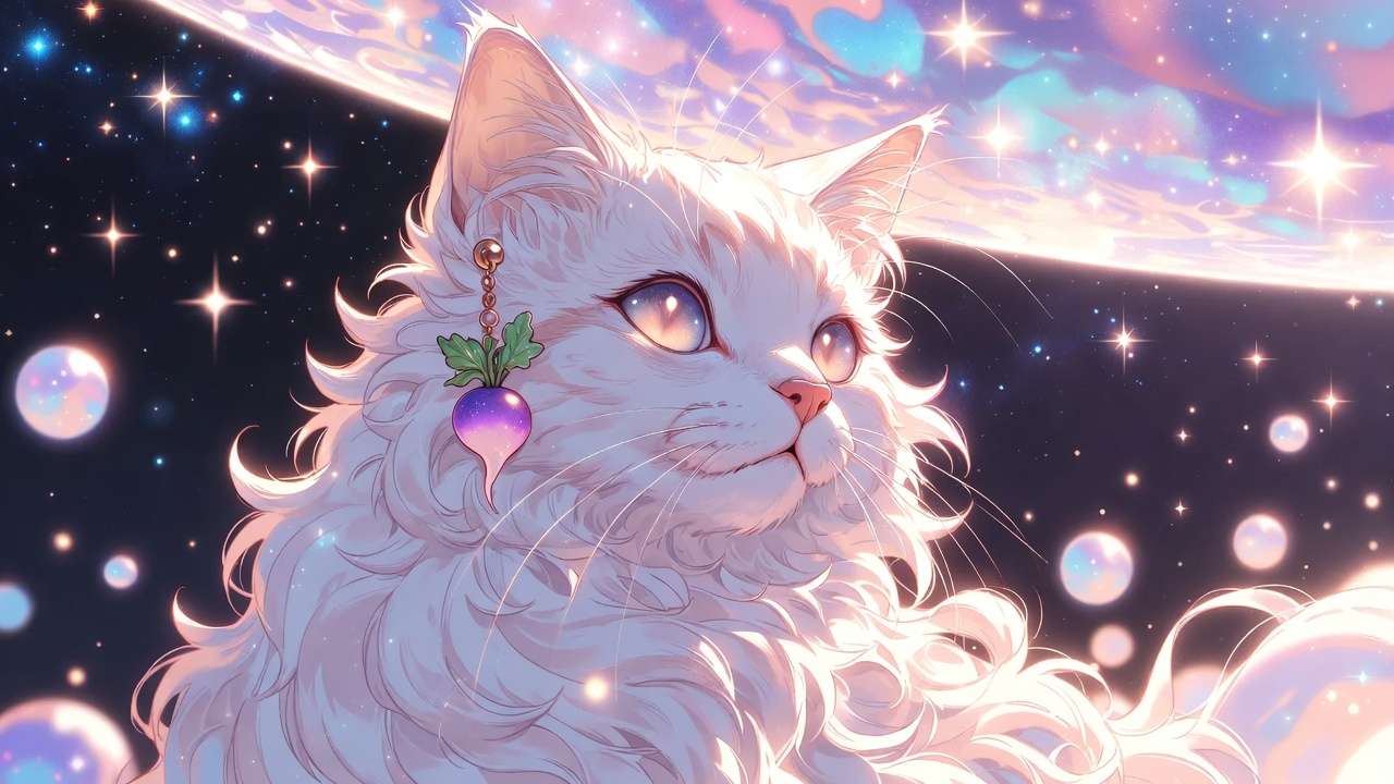 Dreamy white cat Luna Lovegood inspired magical fantasy portrait
