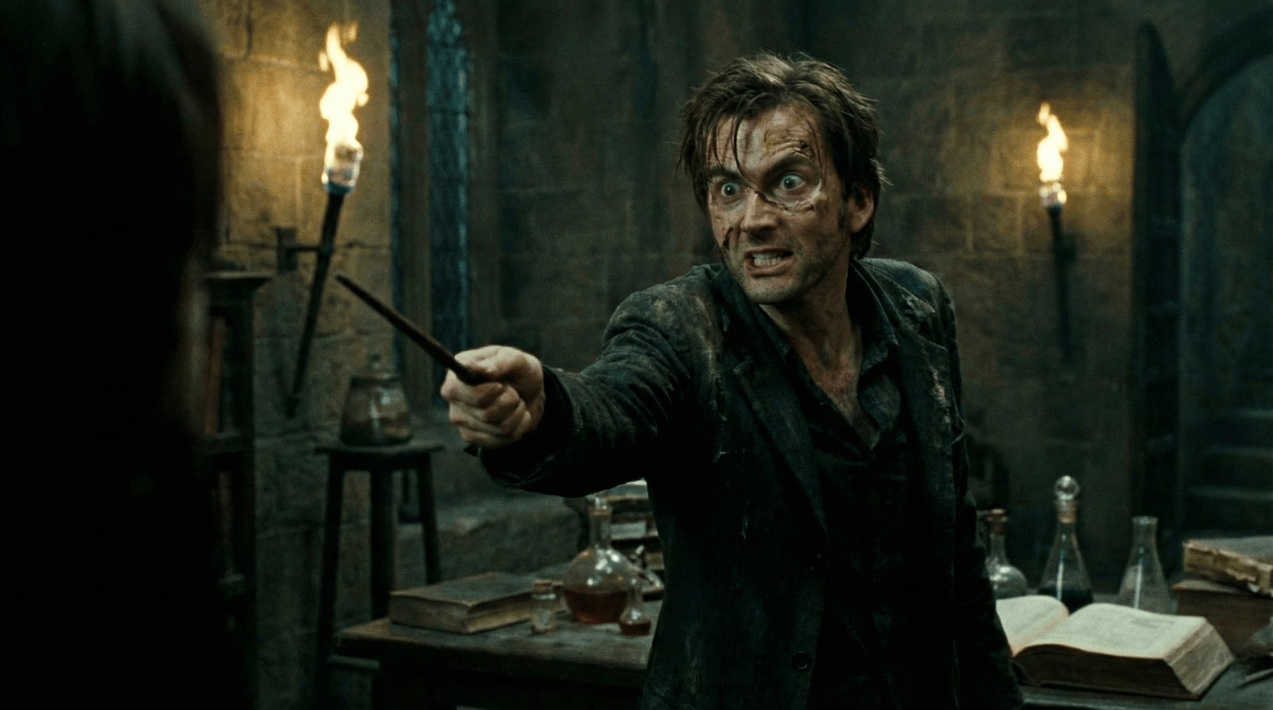 Barty Crouch Jr. reveal scene in Harry Potter and the Goblet of Fire, unmasking from Mad-Eye Moody disguise