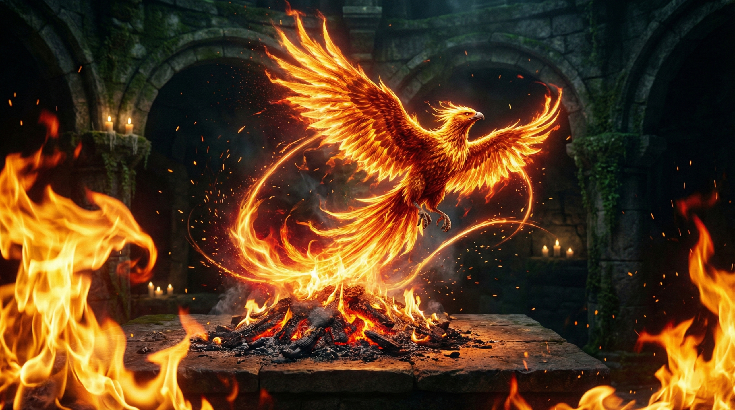 Phoenix rising from ashes symbolizing hope and renewal in Harry Potter