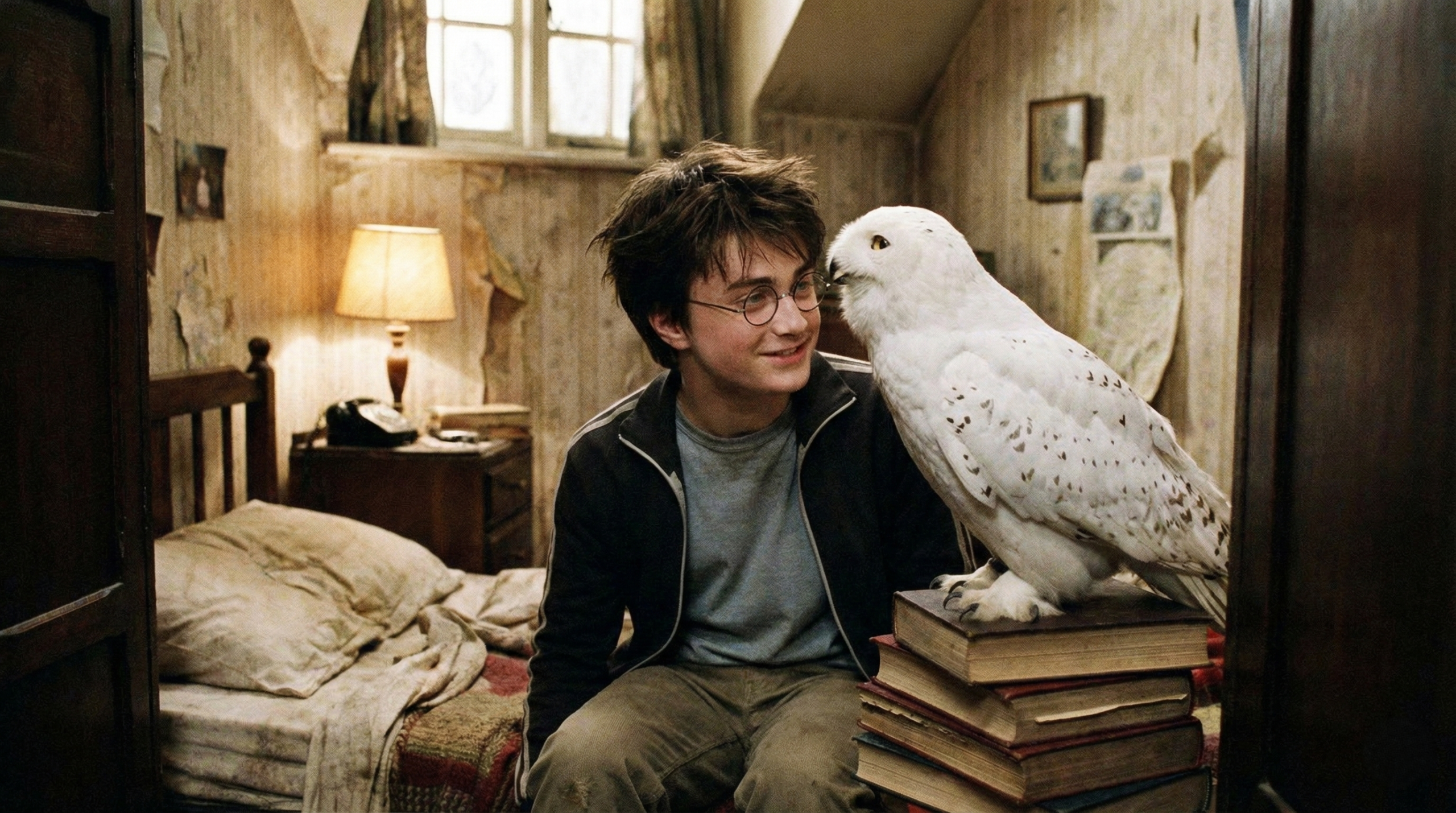 Harry Potter sharing a quiet moment with Hedwig at Privet Drive, highlighting their emotional bond during isolation.
