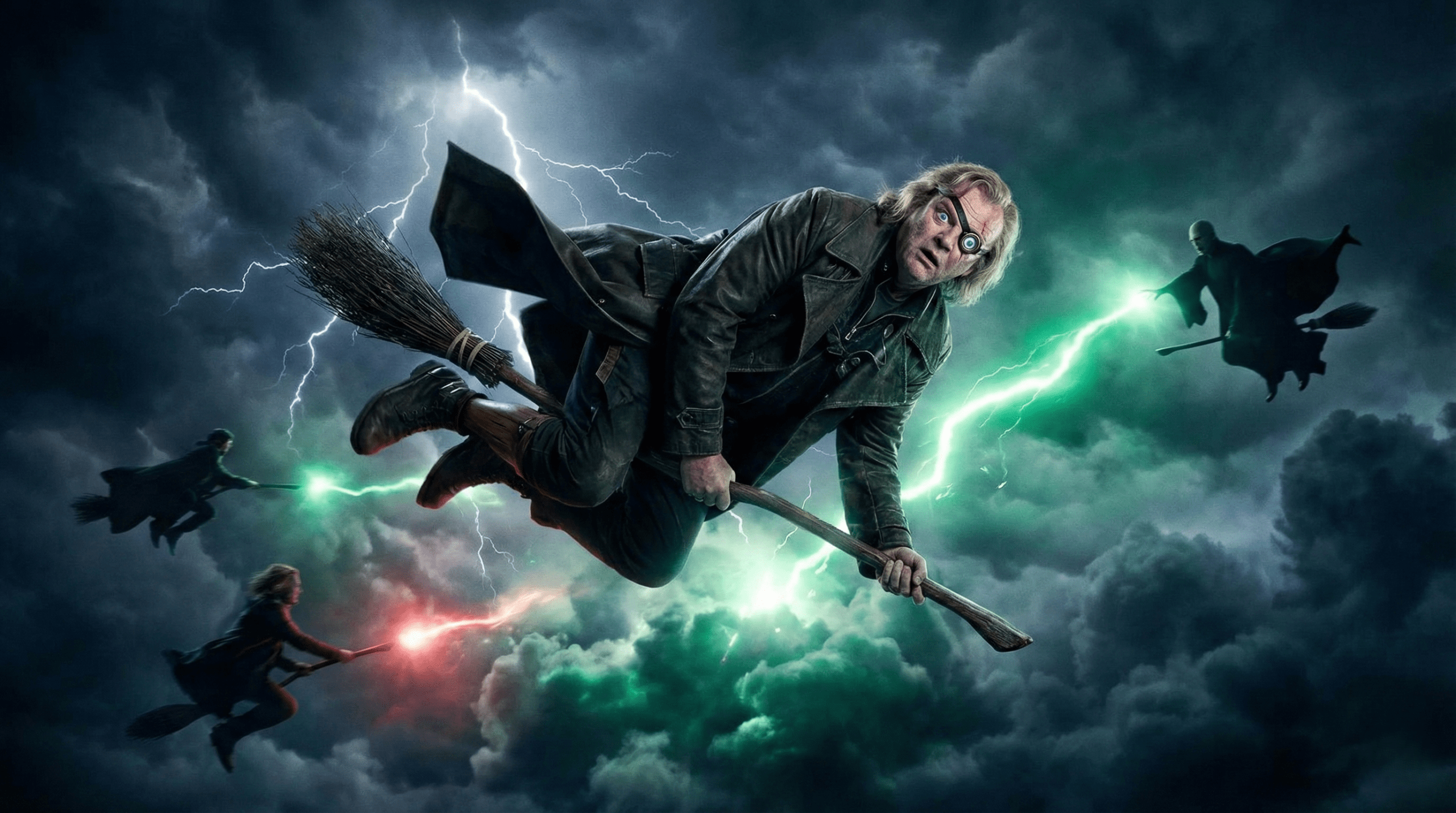Alastor Moody falling during the Battle of the Seven Potters after Voldemort's curse
