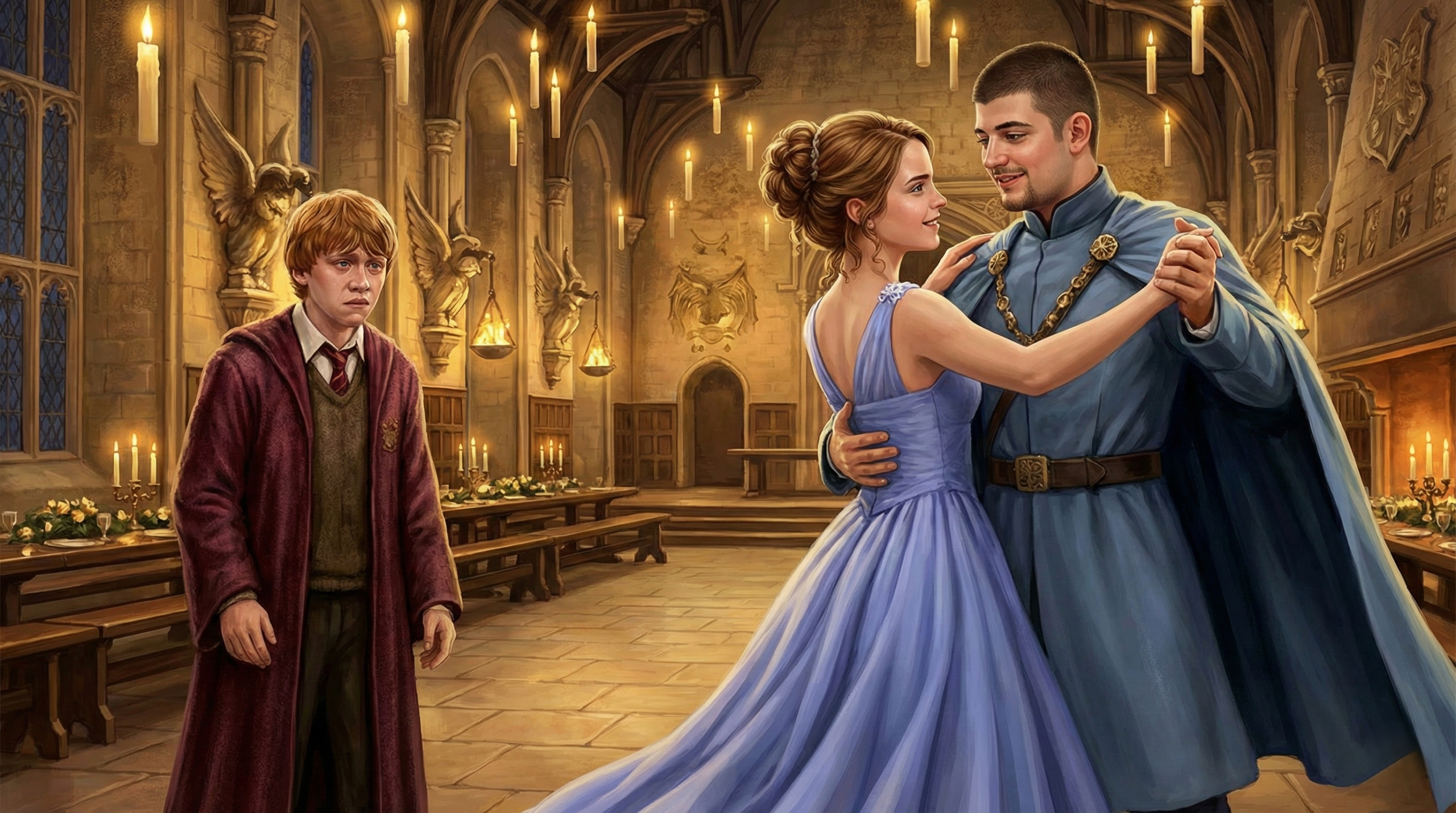 Ron's jealousy at the Yule Ball as Hermione dances with Viktor Krum – key Romione turning point