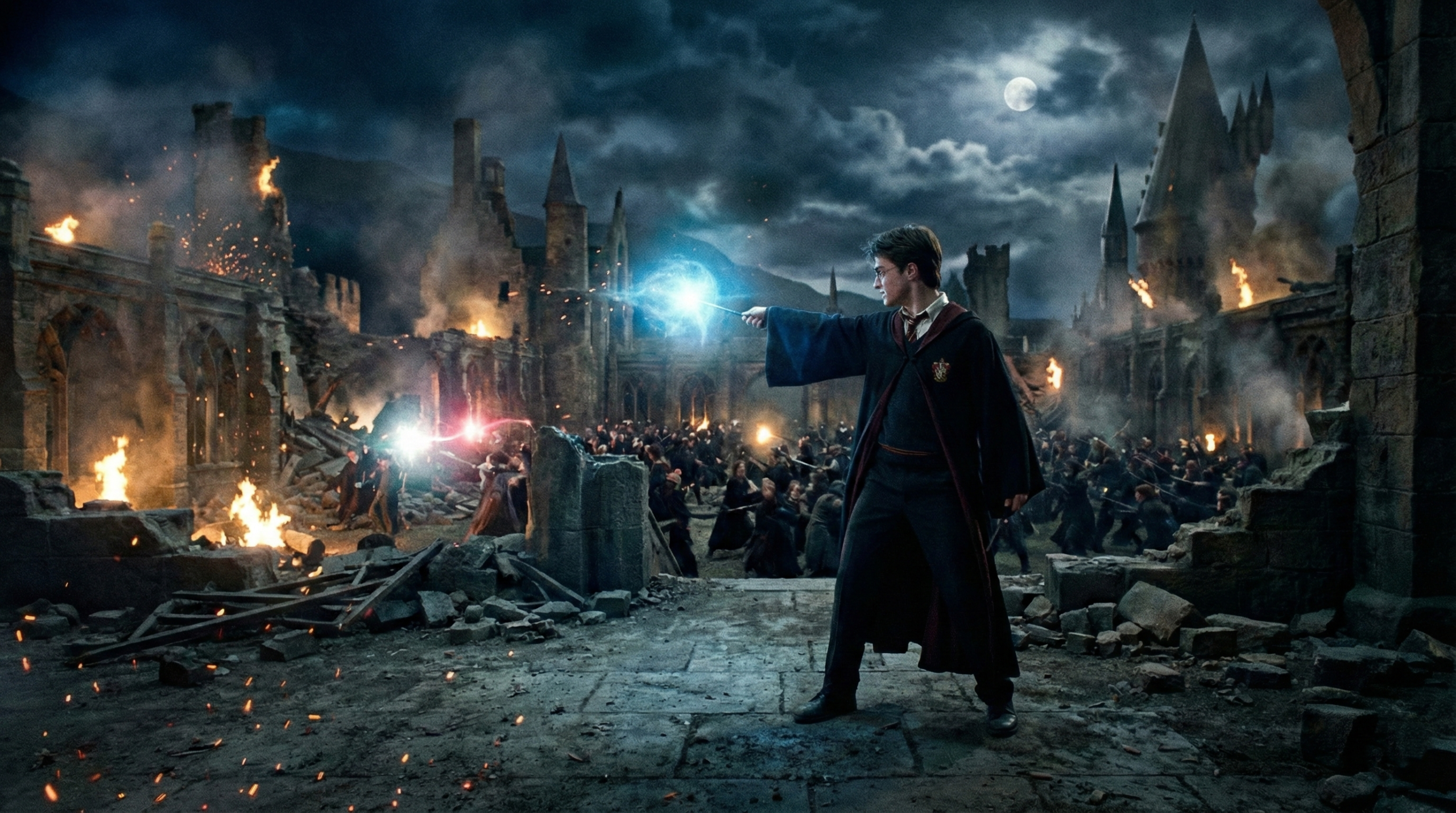 Cormac McLaggen fighting in the Battle of Hogwarts cinematic scene
