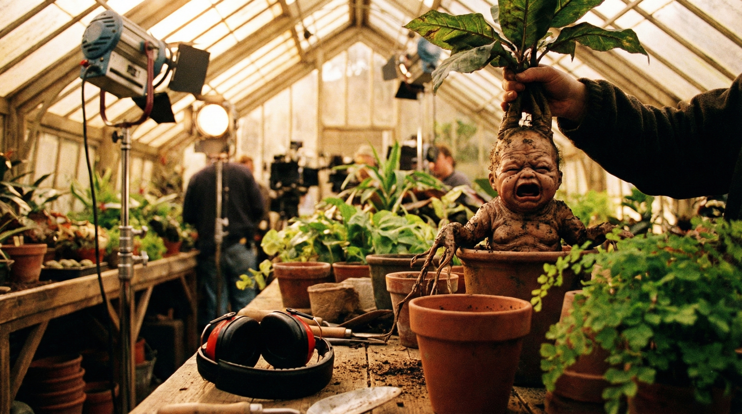 Behind-the-scenes practical Mandrake puppets from Harry Potter Chamber of Secrets film