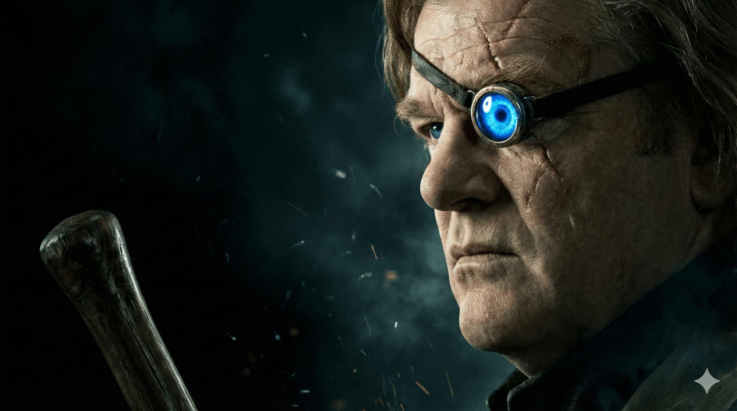Iconic profile portrait of Mad-Eye Moody showing magical eye and battle scars