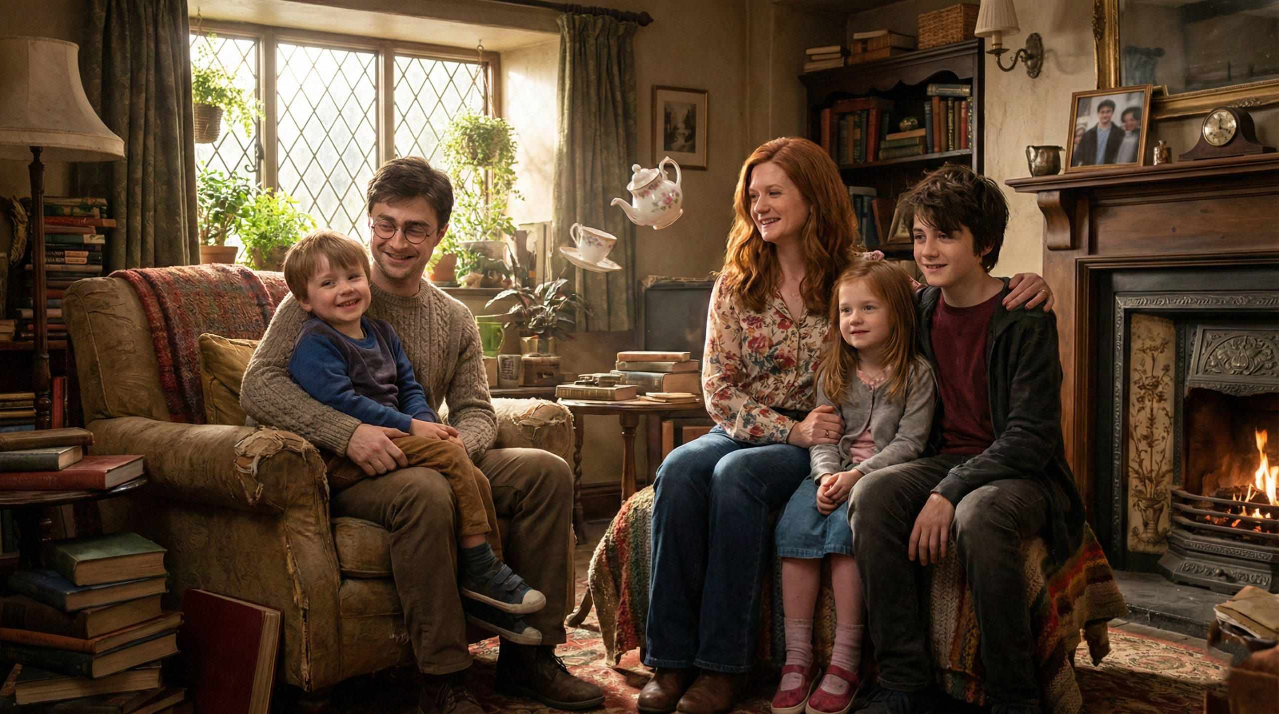 Harry Potter and Ginny Weasley with their three children enjoying family life after the war