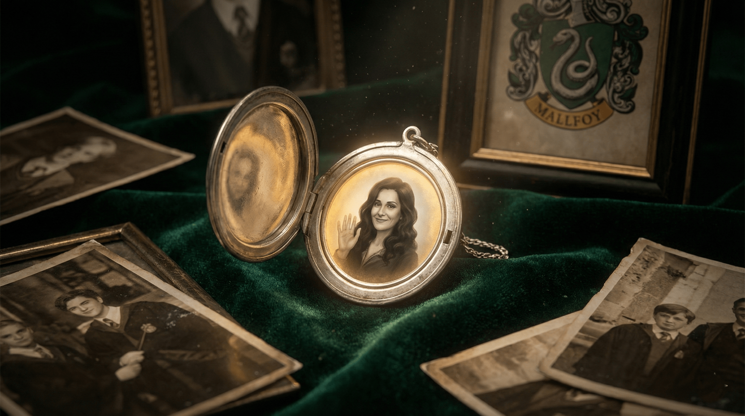 Silver locket with moving portrait symbolizing Astoria Greengrass's lasting legacy and redemption in the Malfoy family