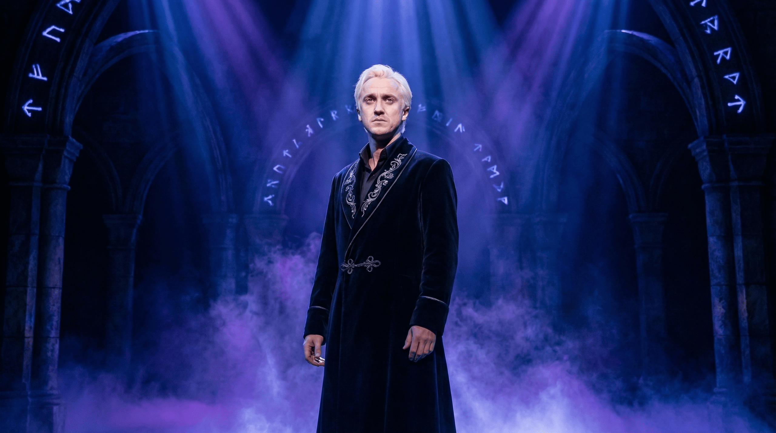 Tom Felton as Draco Malfoy on stage in Harry Potter and the Cursed Child Broadway 2026