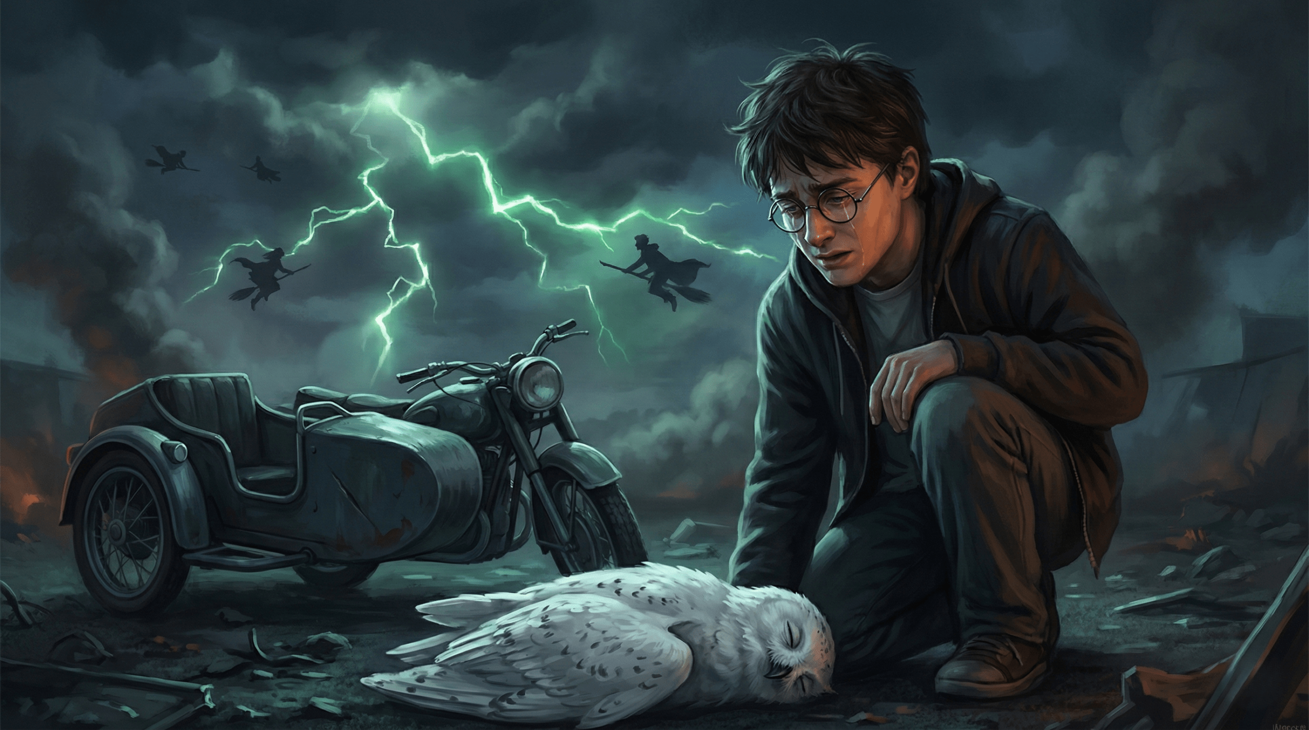 Heartbreaking moment of Hedwig's death in the Battle of the Seven Potters from Harry Potter and the Deathly Hallows.