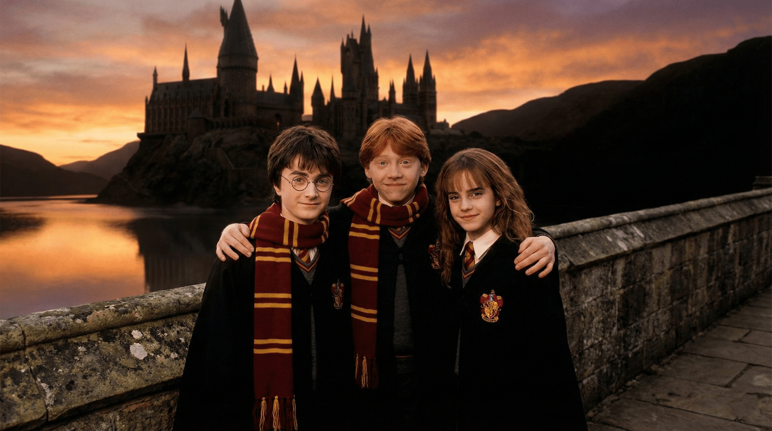 Harry Ron and Hermione together symbolizing friendship in Prisoner of Azkaban
