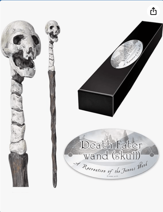 The Noble Collection - Death Eater Skull Character Wand - 14in (35cm) Wizarding World Wand with Name Tag - Harry Potter Film Set Movie Props Wands