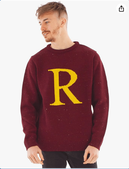 Harry Potter R for Ron Adults Christmas Jumper | Ron Weasley Letter R Xmas Knitted Sweatshirt | Movie Apparel Gift in Red