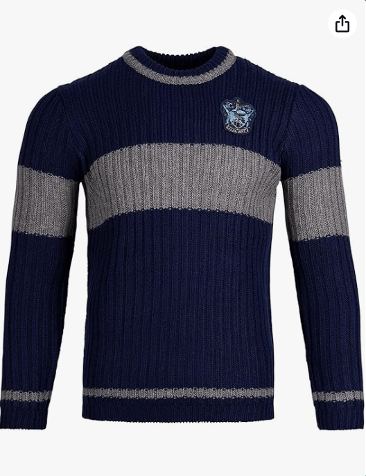 Harry Potter Ravenclaw Quidditch Sweater - Hogwarts Team Pullover with Crest - Soft Knit, Blue & Silver - Adult