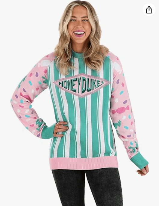 Harry Potter Adult Striped Honeydukes Candy Sweater for Men, Women, Unisex Harry Potter Ugly Christmas Sweaters for Adult