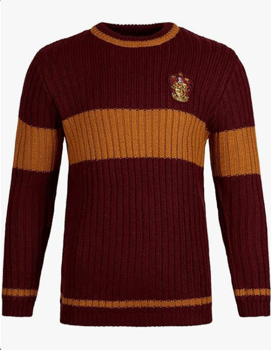 Harry Potter Gryffindor Quidditch Sweater - Hogwarts Team Pullover with Crest - Soft Knit, Red & Gold - Adult
