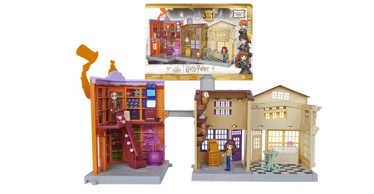 Wizarding World Harry Potter, Magical Minis Diagon Alley 3-in-1 Playset with Lights & Sounds, 2 Figures, 21 Accessories, Kids Toys for Ages 6 and up
