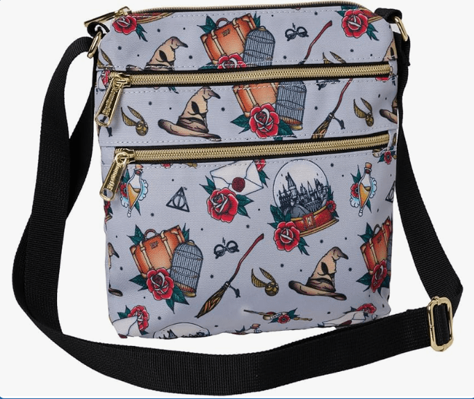Loungefly Harry Potter Passport Crossbody Travel Bag AOP Relics Tattoo Print