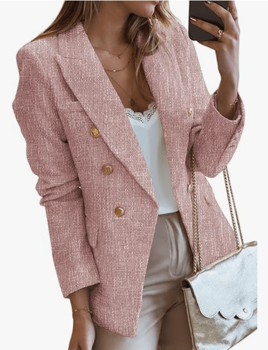 Happy Sailed Womens Tweed Blazers Casual Long Sleeve Double Breasted Open Front Blazer Jackets Work Suits
