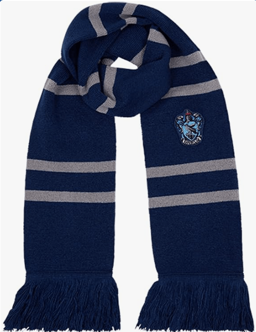 Harry Potter Ravenclaw Knitted Crest Scarf - Blue & Silver - Embroidered House Crest - 66 ” x 7 ” - Soft Winter Knit Scarf for Kids & Adults - Wizarding World Costume Accessory
