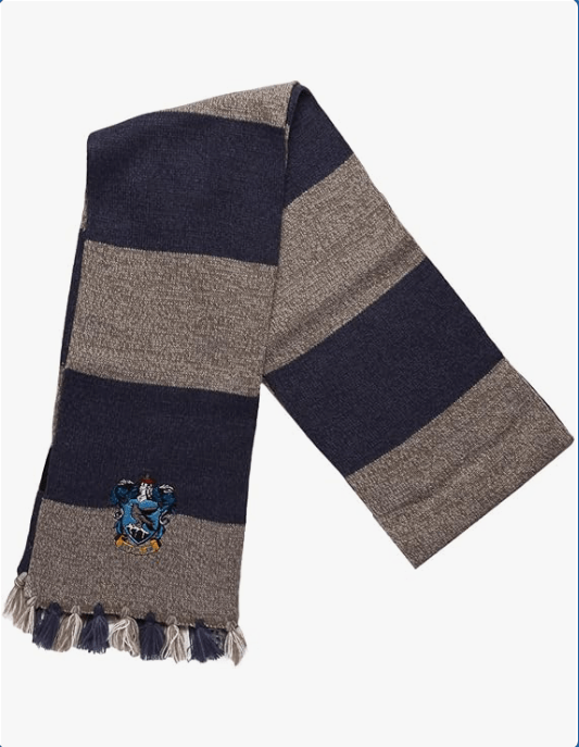 Bioworld Harry Potter Hogwarts House Ravenclaw With Embroidered Crest Soft Knit Tassel Striped Scarf
