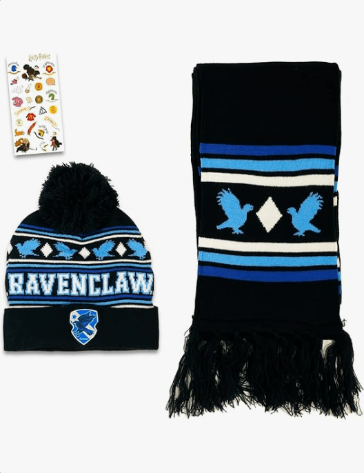 Harry Potter Ravenclaw Hat and Scarf Set for Kids - Hogwarts House Bundle with Ravenclaw Beanie and Scarf Plus Stickers | Harry Potter Winter Gear
