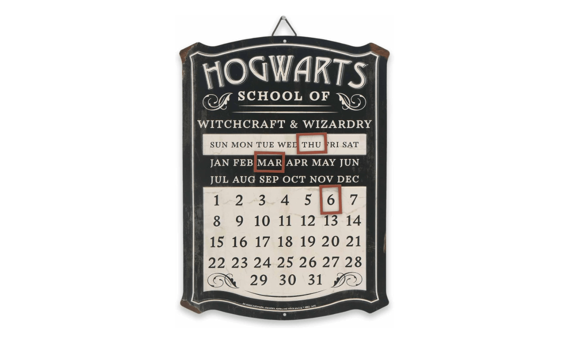 Harry Potter Hogwarts Perpetual Embossed Metal Calendar - Metal Calendar Sign with Magnets for Home Decor
