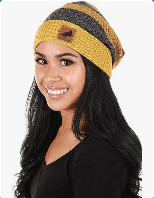 elope Slytherin Heathered Knit Warm Beanie - Acrylic Beanie with Faux Leather Patch, Officially Licensed
