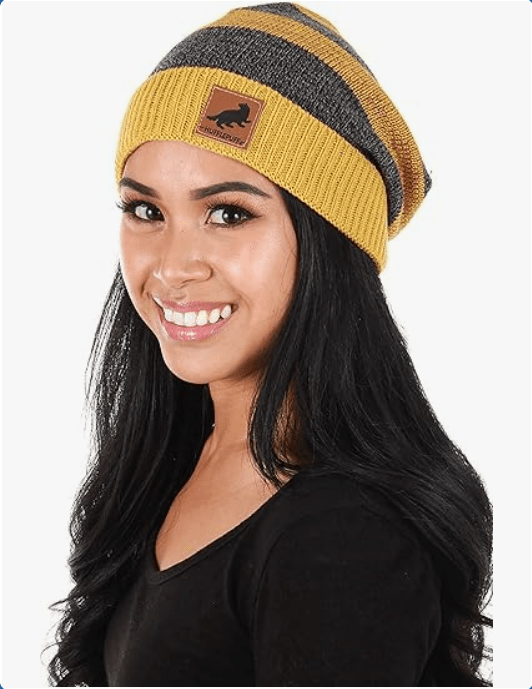 elope Slytherin Heathered Knit Warm Beanie - Acrylic Beanie with Faux Leather Patch, Officially Licensed
