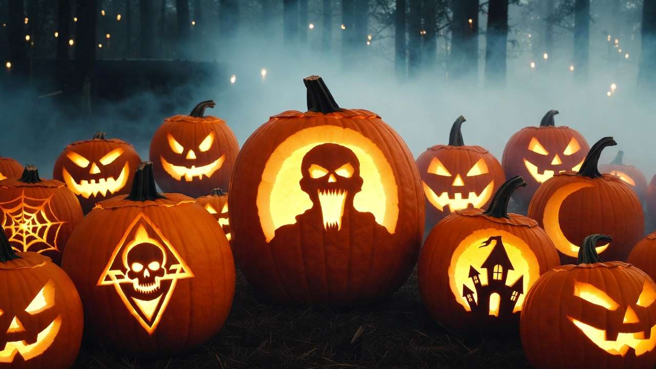 Advanced spooky Dementor and Dark Mark Harry Potter jack o lantern display at night