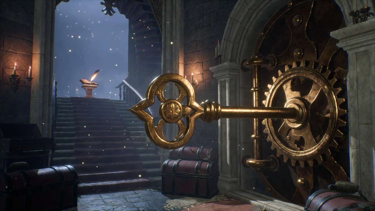 Hogwarts Legacy Key of Admittance unlocking Book of Admittance secret room with chests and lore.