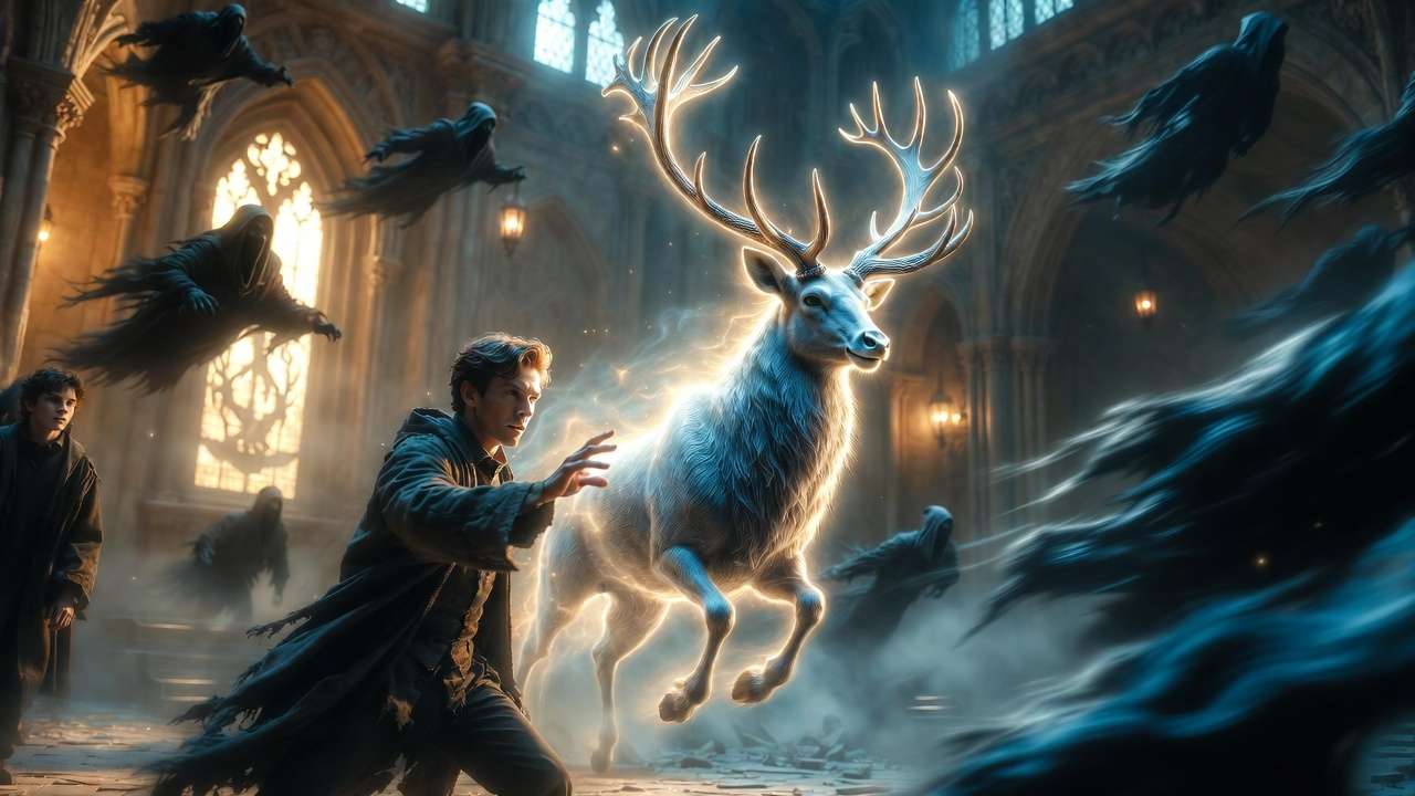 Remus Lupin casting Patronus against Dementors in Prisoner of Azkaban scene