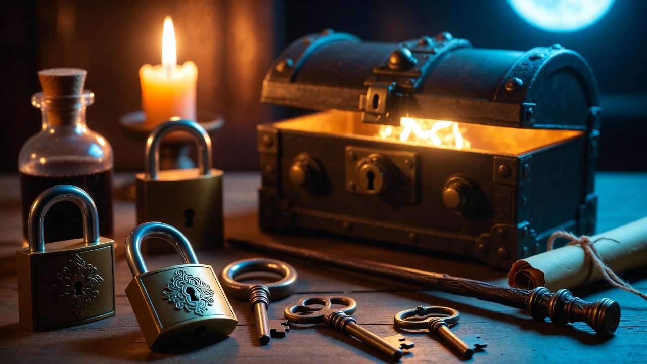 Antique padlocks, keys and magical lockbox props for DIY Harry Potter escape room Image 5
