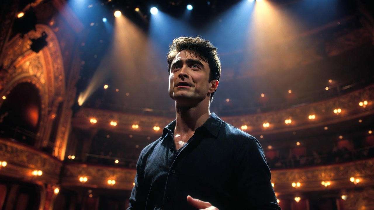Daniel Radcliffe performing powerfully on Broadway stage showcasing his theater career versatility