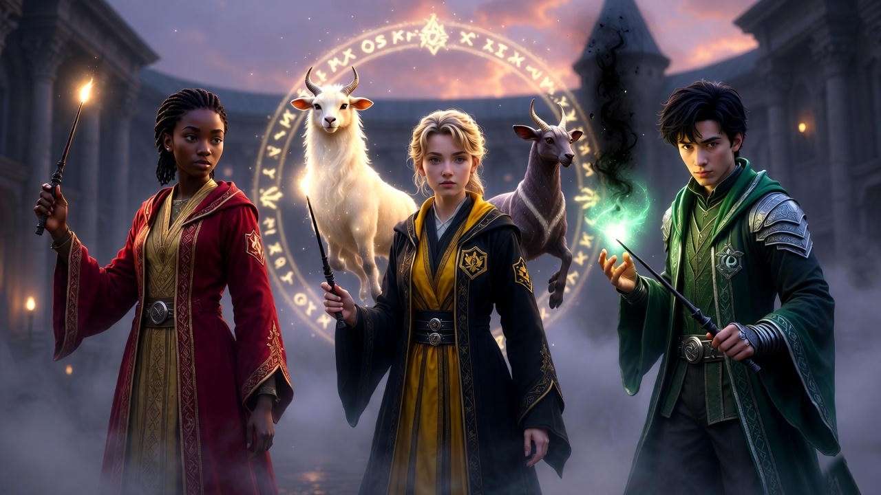 Hogwarts Legacy companions Natsai Onai, Poppy Sweeting, and Sebastian Sallow in action pose