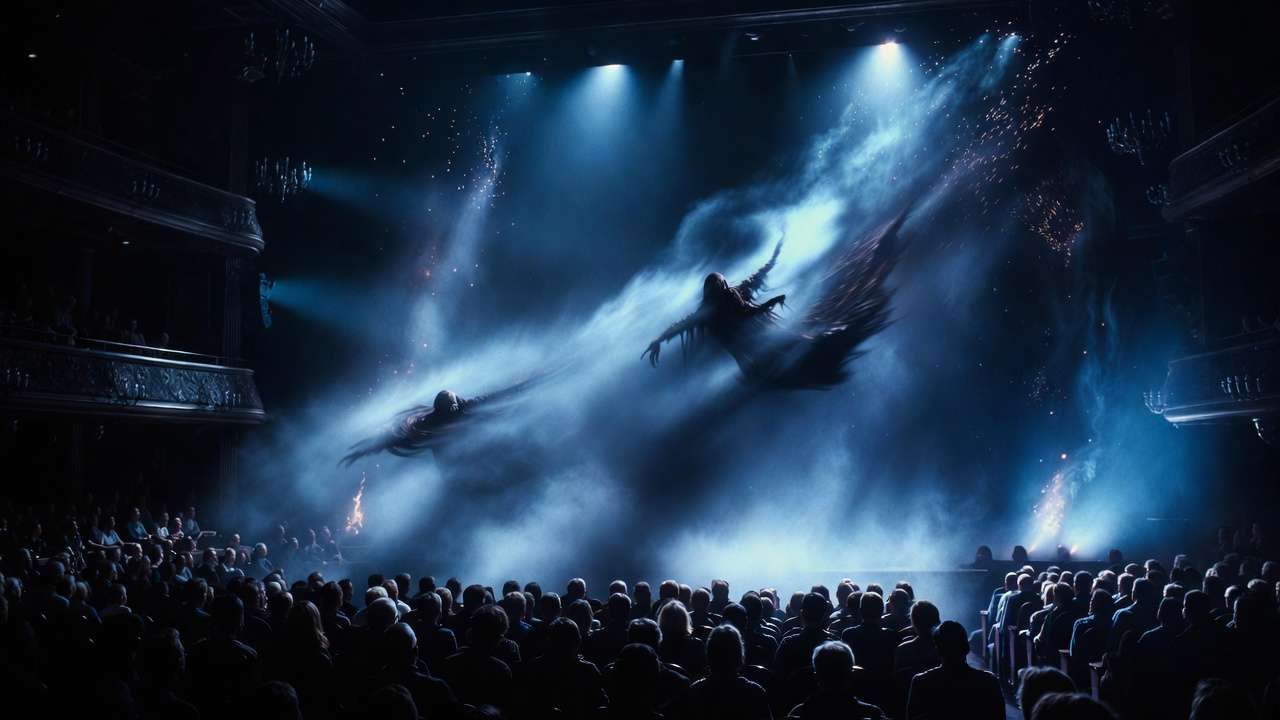 Dementors flying over audience in Harry Potter and the Cursed Child stage production magical effects
