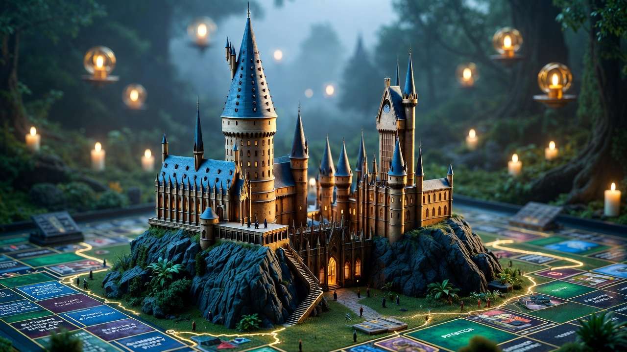 Hogwarts castle with moving staircases on Harry Potter Clue dynamic game board