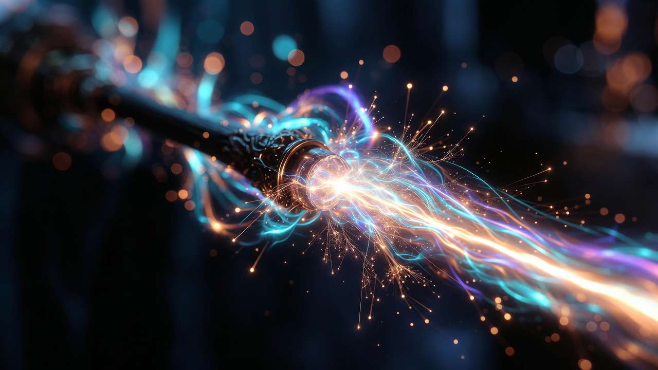 Magical wand casting colorful spell sparks in wizarding fantasy style