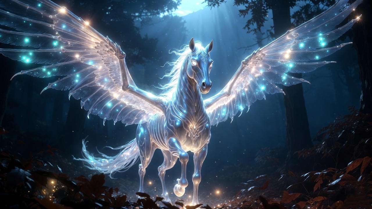Rare Thestral Patronus glowing ethereally in Harry Potter wizarding world.